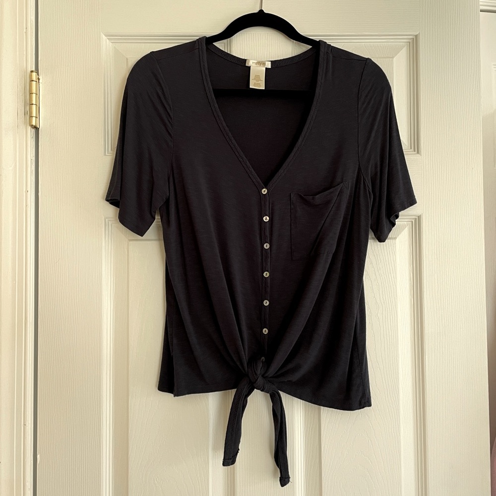 matty m, navy blue front tie t-shirt, size S